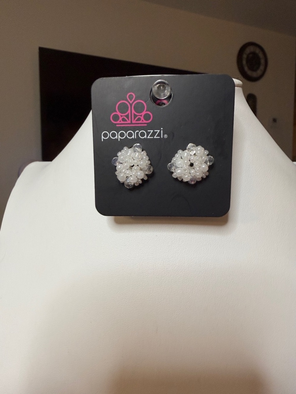 Paparazzi Iridescent White Cluster Stud Earrings